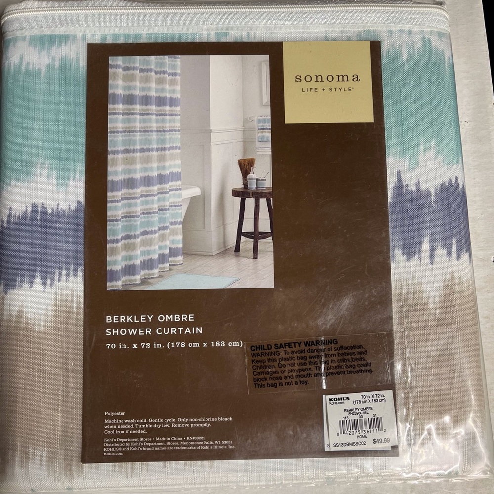 New in package ombré strip shower curtain